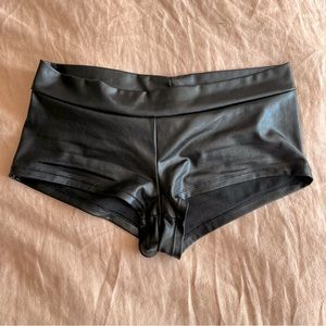 Black pleather-looking scrunch-butt booty shorts
